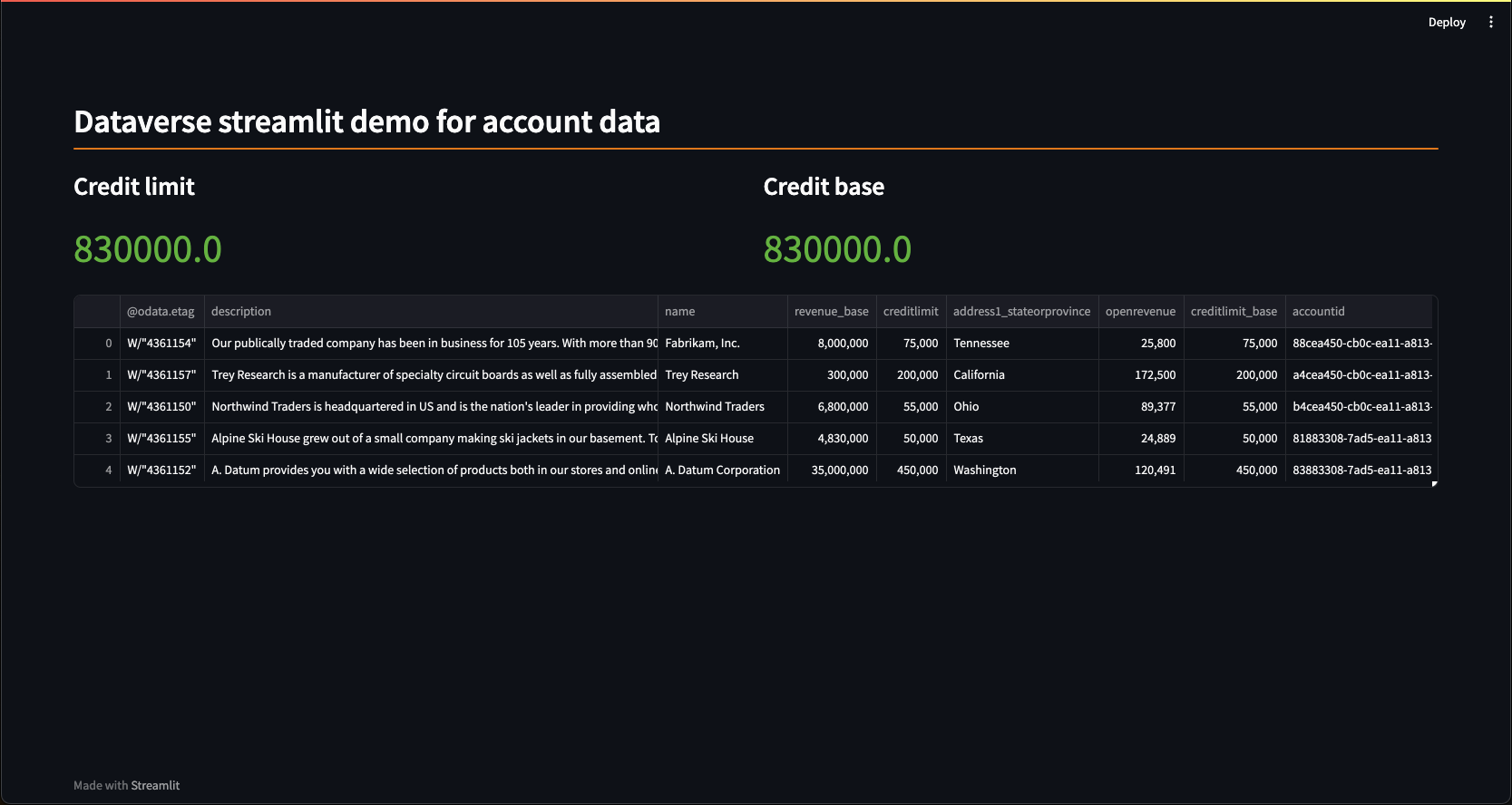Connect to dataverse with Streamlit