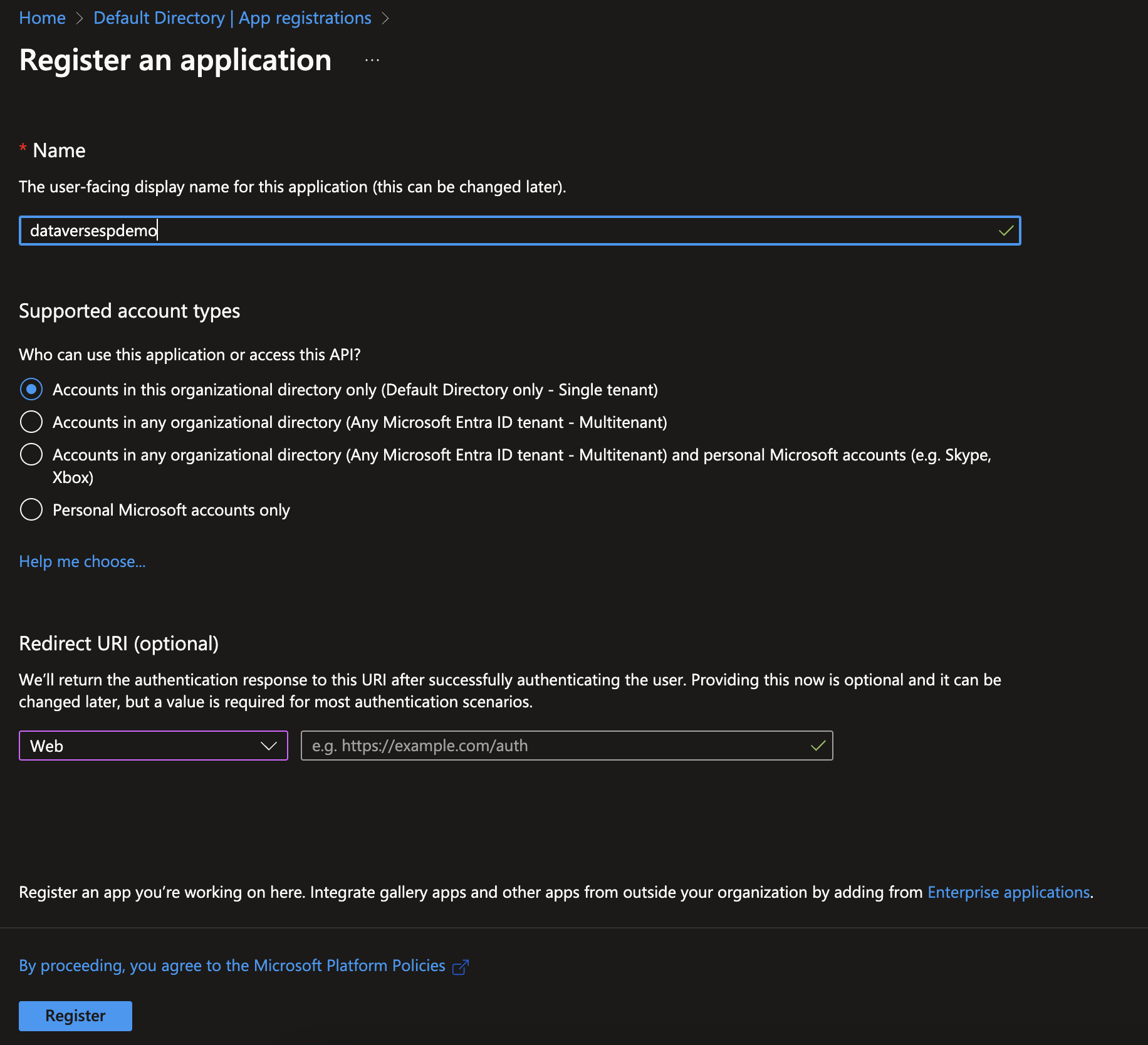 Service Principal Registrations